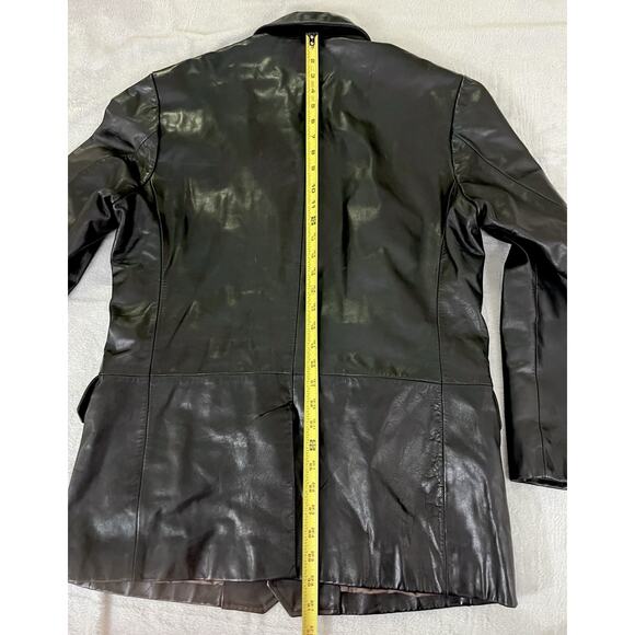 Vintage Banana Republic Black Leather Three Button Jacket Mens M Made In Korea - Picture 13 of 14